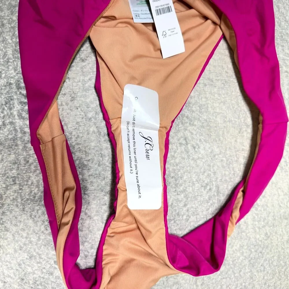 J.Crew High Rise Bikini Bottom Bathing suit Pink Ladies Size‎ L NEW BC125 RFU